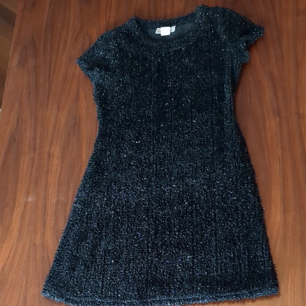 Black Sparkly Short Sleeve Dress, Made In USA